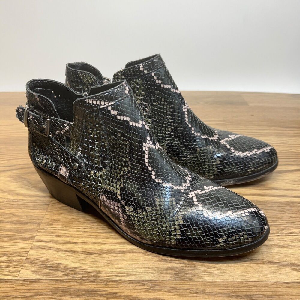 Vince Camuto Women's Pamma‎ Snake Print Block Heel Booties Olive Multi Size 8.5M